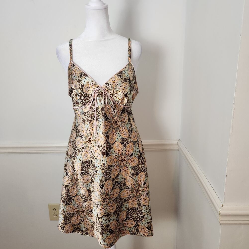 Y2K Slip Dress Lingerie Sz Medium Womens Satin Floral Babydoll Bow Fairy Grunge